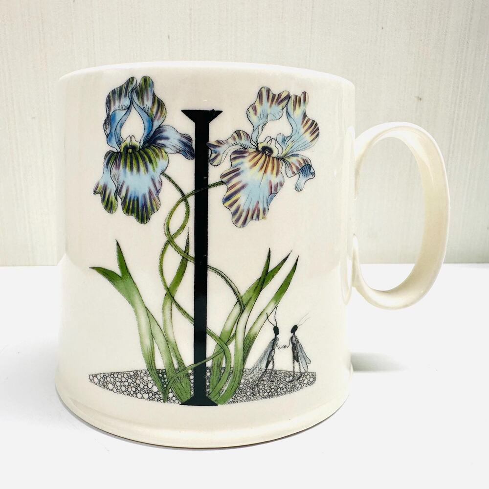 Anthropologie Florence Balducci Coffee Tea Mug Initial I Monogram I Iris Flower